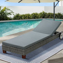 Gardeon Sun Lounge Wicker Lounger Outdoor Furniture Day Bed Wheels Patio Grey - RnR Galore