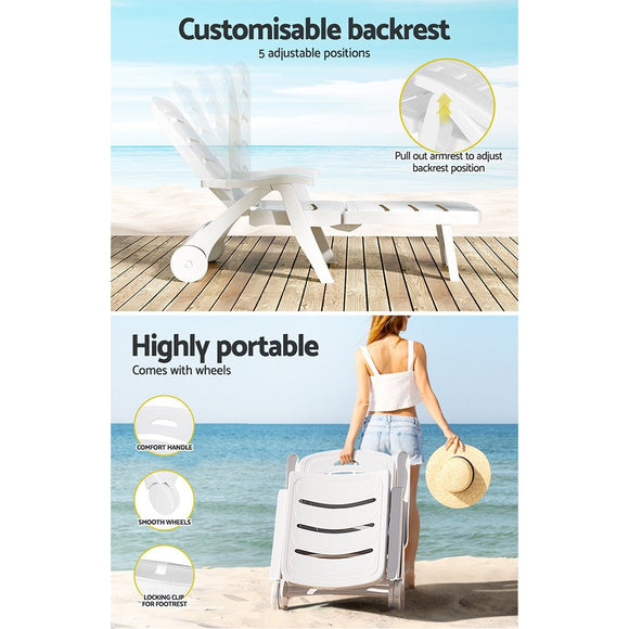 Gardeon Sun Lounger Folding Chaise Lounge Chair Wheels Patio Outdoor Furniture - RnR Galore