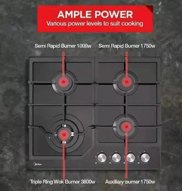 Gas Glass Cooktop 60cm Black - RnR Galore