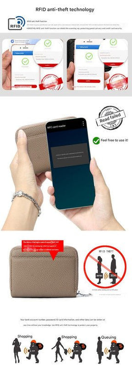Genuine Leather RFID Blocking Accordion Card Holder & Coin Purse - Large Capacity Zip Wallet(black) - RnR Galore