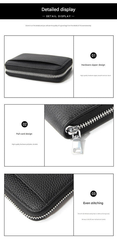 Genuine Leather RFID Blocking Accordion Card Holder & Coin Purse - Large Capacity Zip Wallet(blue) - RnR Galore
