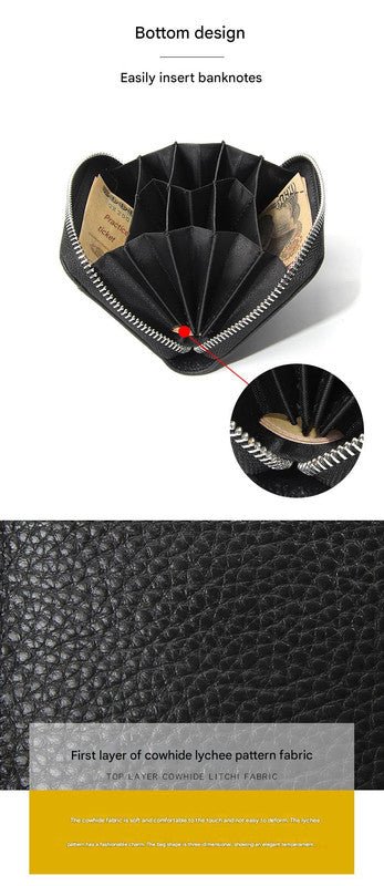 Genuine Leather RFID Blocking Accordion Card Holder & Coin Purse - Large Capacity Zip Wallet(brown) - RnR Galore