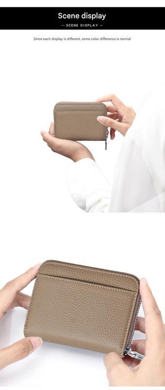 Genuine Leather RFID Blocking Accordion Card Holder & Coin Purse - Large Capacity Zip Wallet(brown) - RnR Galore