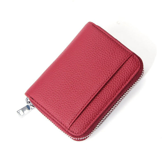 Genuine Leather RFID Blocking Accordion Card Holder & Coin Purse - Large Capacity Zip Wallet(red) - RnR Galore