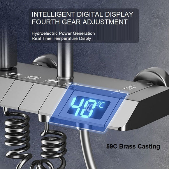 Geobella S31 Luxury Shower System Hot Cold Mixer Shower Set Bathroom Thermostatic SPA Rainfall Bath Tap Bathtub Wall Mount LED Digital Faucet - RnR Galore