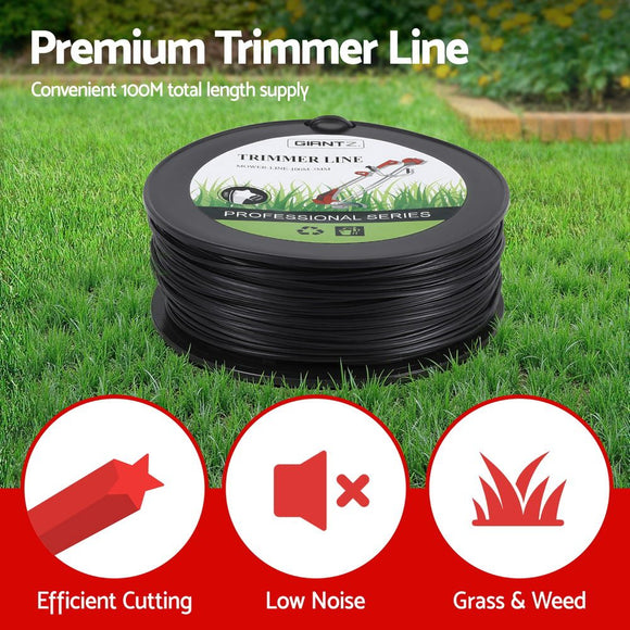 Giantz 100M Whipper Snipper Trimmer Line 3.0mm Star Nylon String Cord Black - RnR Galore