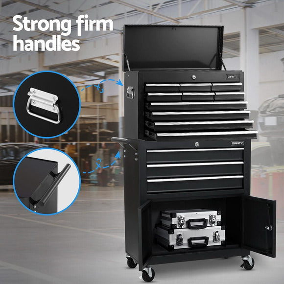 Giantz 13 Drawer Tool Box Cabinet Chest Toolbox Storage Garage Organiser Black - RnR Galore