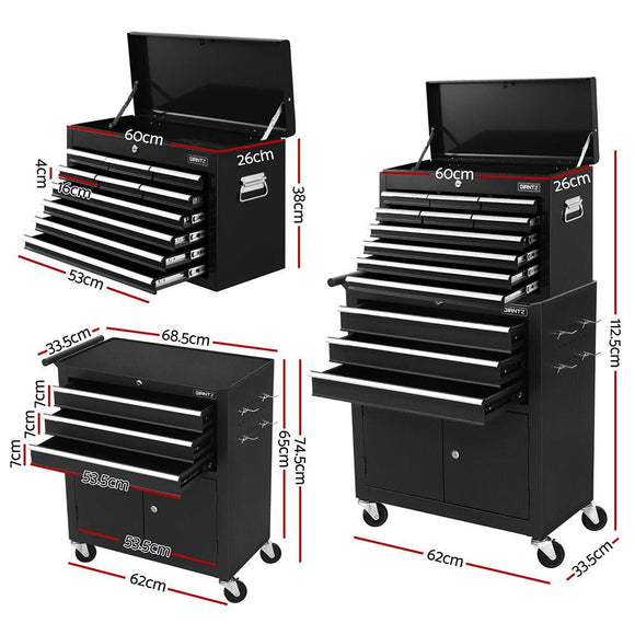 Giantz 13 Drawer Tool Box Cabinet Chest Toolbox Storage Garage Organiser Black - RnR Galore