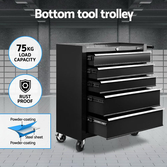 Giantz 15 Drawers Tool Chest Trolley Toolbox 2 - in - 1 Storage Black - RnR Galore