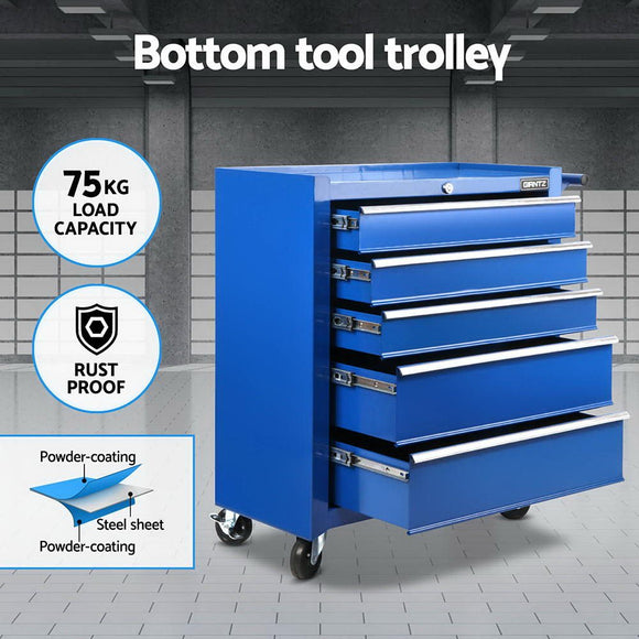 Giantz 15 Drawers Tool Chest Trolley Toolbox 2 - in - 1 Storage Blue - RnR Galore