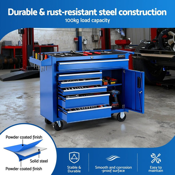 Giantz 6 Drawer Tool Chest Trolley Cabinet Cart Toolbox Storage Organiser Wheels - RnR Galore