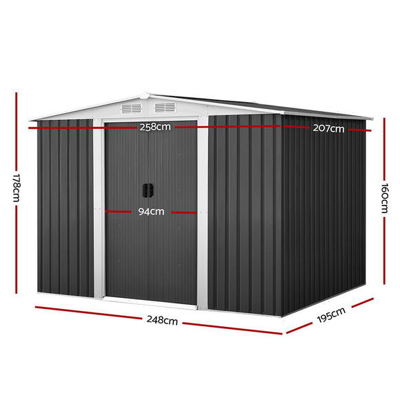 Giantz Garden Shed 2.58x2.07M Sheds Outdoor Storage Workshop Metal Shelter Sliding Door - RnR Galore