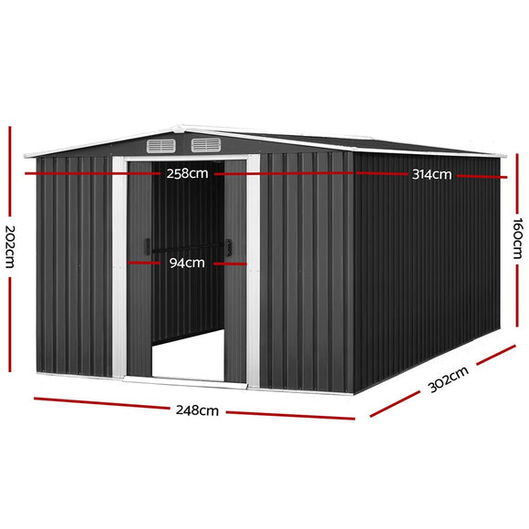 Giantz Garden Shed 2.58x3.14M w/Metal Base Sheds Outdoor Storage Workshop Shelter Sliding Door - RnR Galore