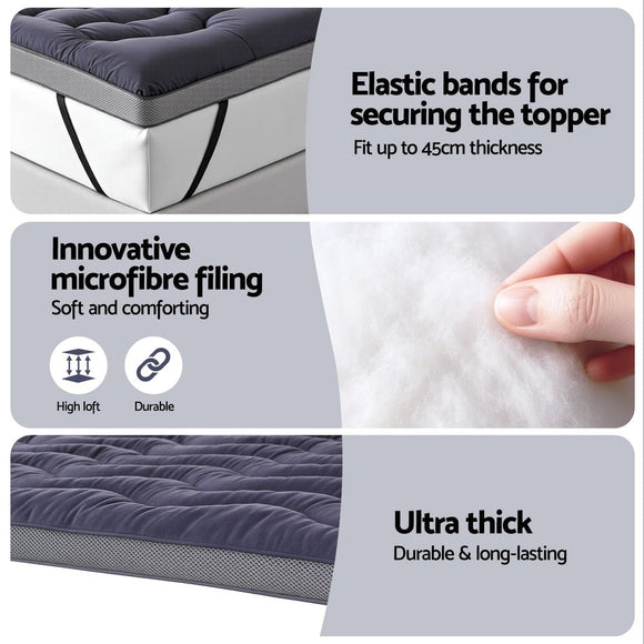 Giselle 5cm Mattress Topper Pillowtop toppers Bamboo Charcoal King - RnR Galore