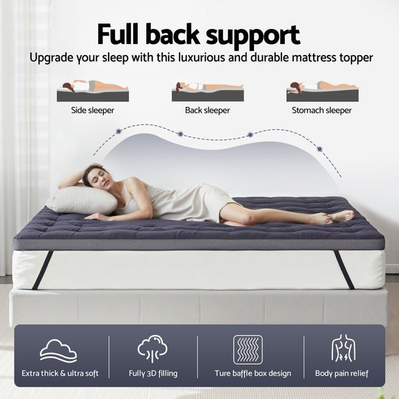 Giselle 5cm Mattress Topper Pillowtop toppers Bamboo Charcoal Queen - RnR Galore