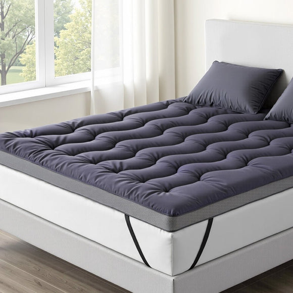 Giselle 5cm Mattress Topper Pillowtop toppers Bamboo Charcoal Queen - RnR Galore