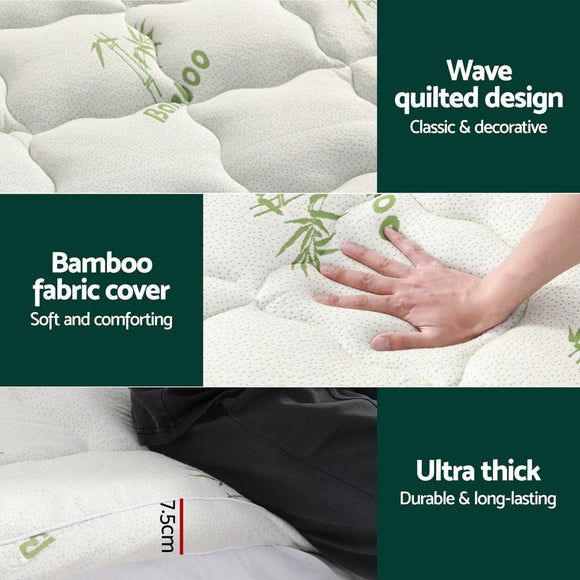 Giselle Bedding Mattress Topper Pillowtop Bamboo 7.5cm Queen - RnR Galore