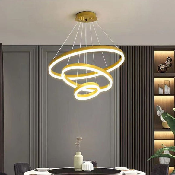 Gold 4 Rings Minimalist LED Pendant Light Adjustable Circular Chandelier - RnR Galore