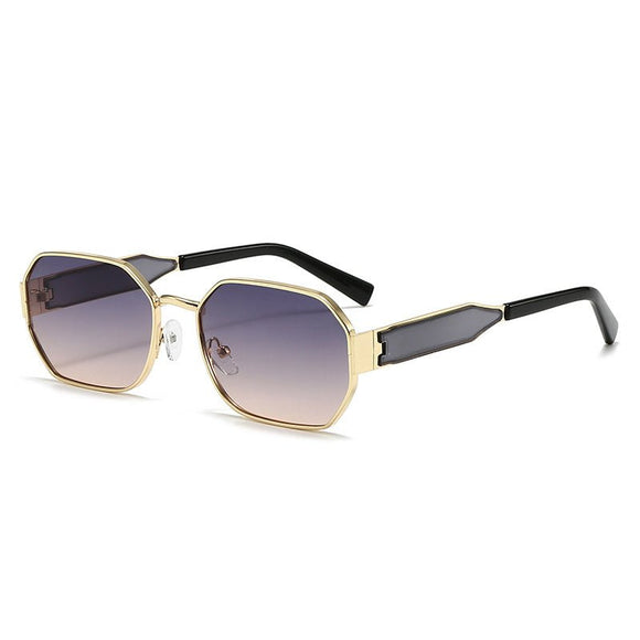 Gold Frame and Grey Lenses Modern Retro Geometric Sunglasses - Chic Metal Frame with UV400 Lenses and Black PU Leather Protective Case - RnR Galore