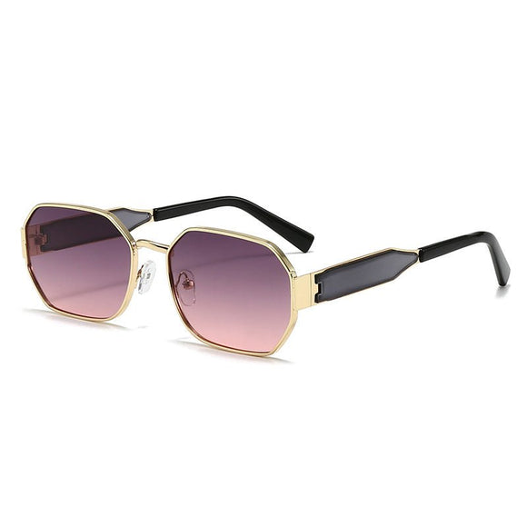 Gold Frame and Pink Grey Lenses Modern Retro Geometric Sunglasses - Chic Metal Frame with UV400 Lenses and Black PU Leather Protective Case - RnR Galore