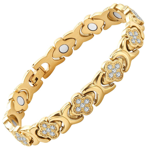 Gold New Fashion Lightweight Luxury Four - Leaf Clover Diamond Inlaid Bracelet - Alloy Magnetic Watch Band Style Bracelet for Women + Free Disassembly Tool - RnR Galore