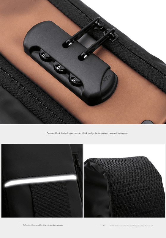 Gray Gold Modern Anti - Theft Sling Bag for Men - Crossbody Backpack with USB Port & Combination Lock - RnR Galore
