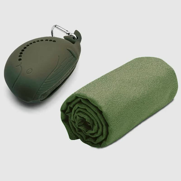 Green 2 - PCS Smart Whale Silicone Case Quick - Dry Towel Set - Portable & Cooling for Gym & Travel - RnR Galore