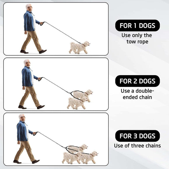 Green 3 - in - 1 Tangle - Free Dog Leash for 1 - 3 Dogs - Heavy Duty Bungee Coupler with Reflective Stitching & Padded Handle - RnR Galore