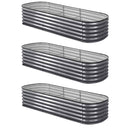 Green Fingers 3 Pcs Raised Garden Bed Kit Oval Galvanized Steel Planter Boxes 240x80x42cm, Heavy Duty Metal Elevated Garden Bed for Vegetables Flowers Herbs, with Safety Edging, Gloves & Pegs Included - RnR Galore