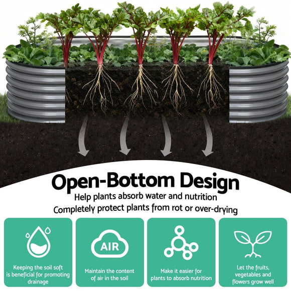 Green Fingers 3 Pcs Raised Garden Bed Kit Oval Galvanized Steel Planter Boxes 320x80x42cm, Heavy Duty Metal Elevated Garden Bed for Vegetables Flowers Herbs, with Safety Edging, Gloves & Pegs Included - RnR Galore