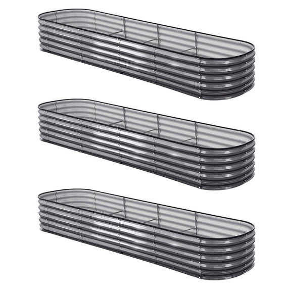 Green Fingers 3 Pcs Raised Garden Bed Kit Oval Galvanized Steel Planter Boxes 320x80x42cm, Heavy Duty Metal Elevated Garden Bed for Vegetables Flowers Herbs, with Safety Edging, Gloves & Pegs Included - RnR Galore