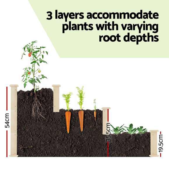 Green Fingers 3 - Tier Wooden Raised Garden Bed Elevated Ground Vegetable Planter Box - RnR Galore