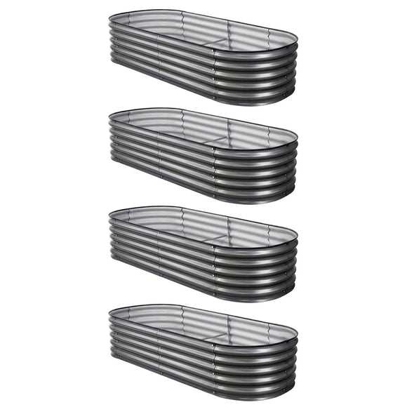 Green Fingers 4 Pcs Raised Garden Bed Kit Oval Galvanized Steel Planter Boxes 160x80x42cm, Heavy Duty Metal Elevated Garden Bed for Vegetables Flowers Herbs, with Safety Edging, Gloves & Pegs Included - RnR Galore