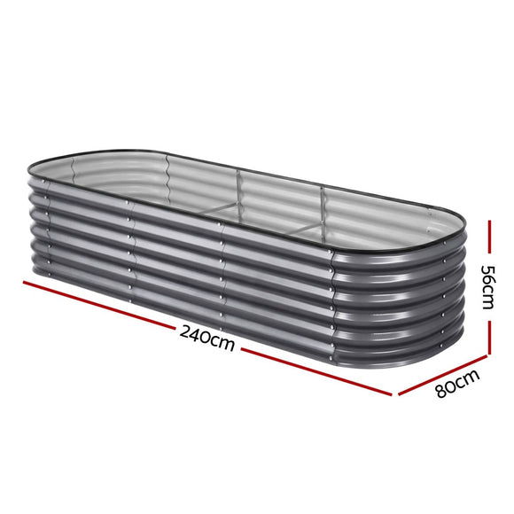 Green Fingers 4 Pcs Raised Garden Bed Kit Oval Galvanized Steel Planter Boxes 240x80x56cm, Heavy Duty Metal Elevated Garden Bed for Vegetables Flowers Herbs, with Safety Edging, Gloves & Pegs Included - RnR Galore