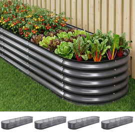 Green Fingers 4 Pcs Raised Garden Bed Kit Oval Galvanized Steel Planter Boxes 320x80x42cm, Heavy Duty Metal Elevated Garden Bed for Vegetables Flowers Herbs, with Safety Edging, Gloves & Pegs Included - RnR Galore
