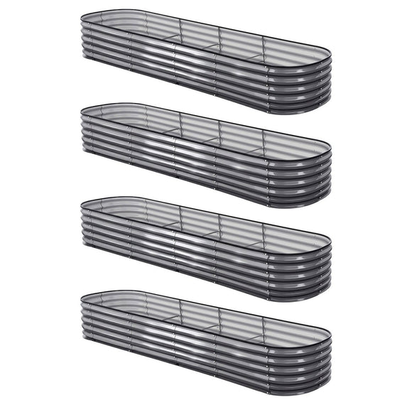 Green Fingers 4 Pcs Raised Garden Bed Kit Oval Galvanized Steel Planter Boxes 320x80x42cm, Heavy Duty Metal Elevated Garden Bed for Vegetables Flowers Herbs, with Safety Edging, Gloves & Pegs Included - RnR Galore