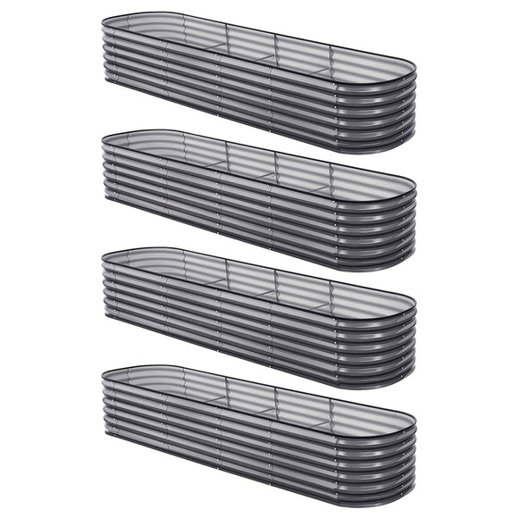 Green Fingers 4 Pcs Raised Garden Bed Kit Oval Galvanized Steel Planter Boxes 320x80x56cm, Heavy Duty Metal Elevated Garden Bed for Vegetables Flowers Herbs, with Safety Edging, Gloves & Pegs Included - RnR Galore