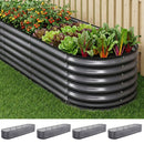 Green Fingers 4 Pcs Raised Garden Bed Kit Oval Galvanized Steel Planter Boxes 320x80x56cm, Heavy Duty Metal Elevated Garden Bed for Vegetables Flowers Herbs, with Safety Edging, Gloves & Pegs Included - RnR Galore