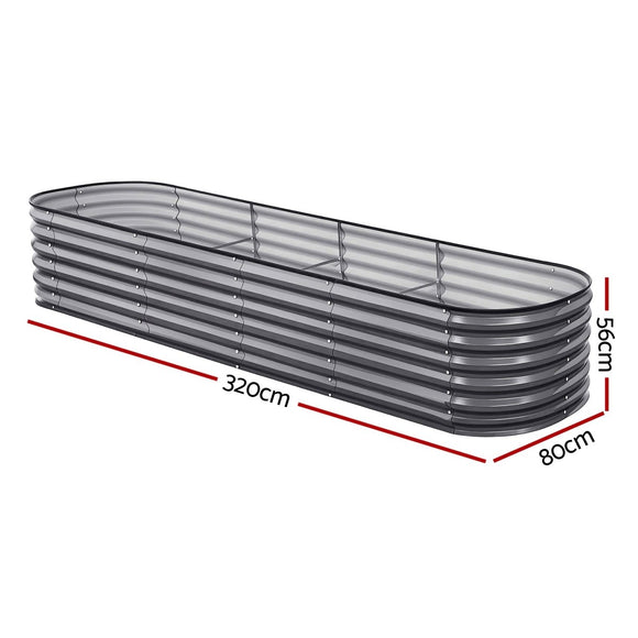 Green Fingers 4 Pcs Raised Garden Bed Kit Oval Galvanized Steel Planter Boxes 320x80x56cm, Heavy Duty Metal Elevated Garden Bed for Vegetables Flowers Herbs, with Safety Edging, Gloves & Pegs Included - RnR Galore