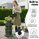 Green Fingers 5 Tier Vertical Garden Planter, Stackable Planters with 4 Wheels, Black, Raised Garden Bed, Garden Tower Indoor Outdoor, Auto Drainage System, for Strawberries, Herbs, Flower, Vegetables - RnR Galore