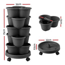 Green Fingers 5 Tier Vertical Garden Planter, Stackable Planters with 4 Wheels, Black, Raised Garden Bed, Garden Tower Indoor Outdoor, Auto Drainage System, for Strawberries, Herbs, Flower, Vegetables - RnR Galore