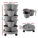 Green Fingers 5 Tier Vertical Garden Planter, Stackable Planters with 4 Wheels, Grey, Raised Garden Bed, Garden Tower Indoor Outdoor, Auto Drainage System, for Strawberries, Herbs, Flower, Vegetables - RnR Galore