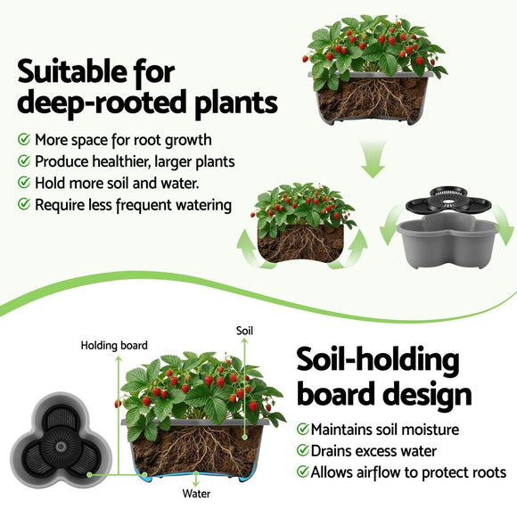 Green Fingers 5 Tier Vertical Garden Planter, Stackable Planters with 4 Wheels, Grey, Raised Garden Bed, Garden Tower Indoor Outdoor, Auto Drainage System, for Strawberries, Herbs, Flower, Vegetables - RnR Galore