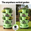 Green Fingers 5 Tier Vertical Garden Planter, Stackable Planters with Wheels, Light Green, Garden Bed, Garden Tower Indoor Outdoor, Auto Drainage System, for Strawberries, Herbs, Flowers, Vegetables - RnR Galore