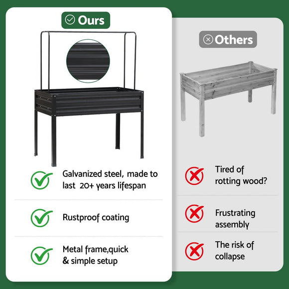 Green Fingers Elevated Metal Garden Bed Kit w Mini Greenhouse Cover 116x60cm Stand - Up Height Trellis - RnR Galore