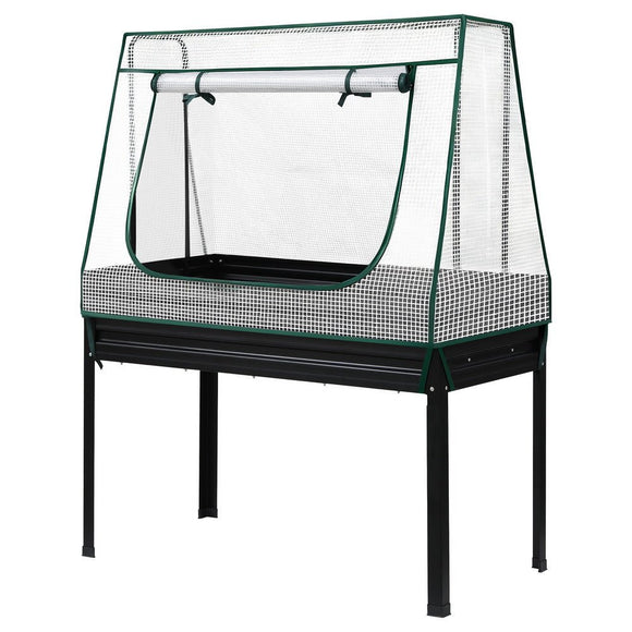Green Fingers Elevated Metal Garden Bed Kit w Mini Greenhouse Cover 116x60cm Stand - Up Height Trellis - RnR Galore