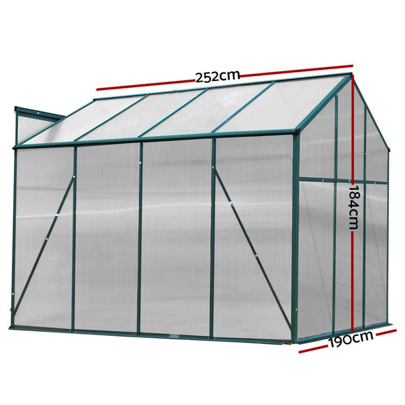 Green Fingers Greenhouse 2.52x1.9x1.83M Aluminium Polycarbonate Green House Garden Shed - RnR Galore