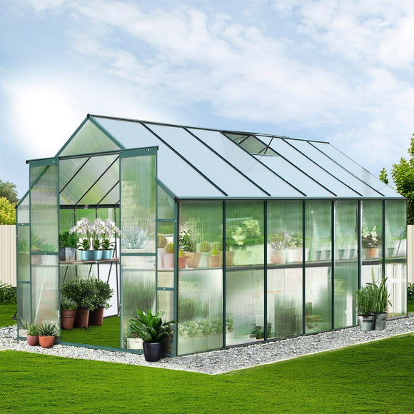 Green Fingers Greenhouse 4.43x2.44x2.15M Aluminium Polycarbonate Green House Garden Shed - RnR Galore
