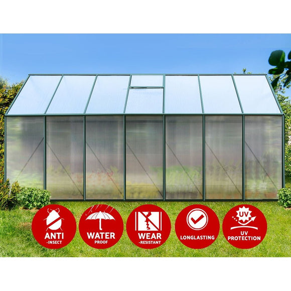 Green Fingers Greenhouse 4.43x2.44x2.15M Aluminium Polycarbonate Green House Garden Shed - RnR Galore