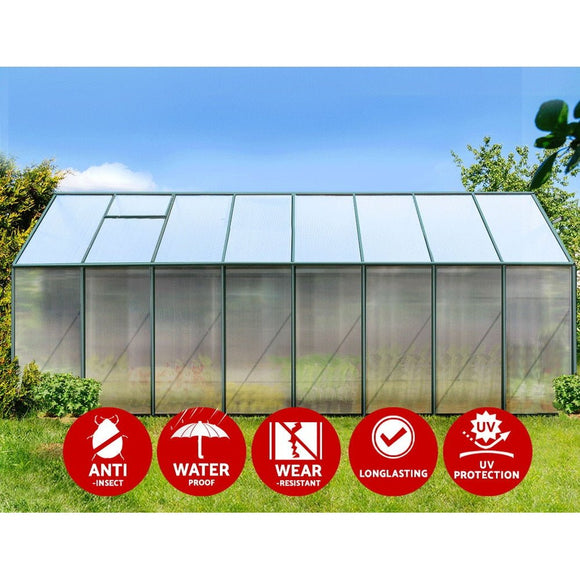 Green Fingers Greenhouse 5.1x2.44x2.1M Aluminium Polycarbonate Green House Garden Shed - RnR Galore